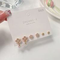 3 Pairs Sweet Flower Bow Knot Alloy Plating Artificial Pearls Women's Earrings sku image 2