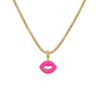Fashion Lips Copper Enamel Plating Inlay Rhinestones Pendant Necklace 1 Piece sku image 3