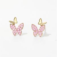 Fashion Butterfly Copper Inlay Rhinestones Ear Studs 1 Pair main image 1