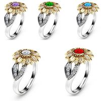 Fashion Sunflower Flower Copper Plating Inlay Artificial Gemstones Rings 1 Piece main image 1