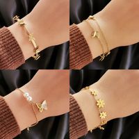 Simple Style Flower Butterfly Titanium Steel Inlay Artificial Pearls Bracelets 1 Piece main image 3