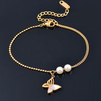Simple Style Flower Butterfly Titanium Steel Inlay Artificial Pearls Bracelets 1 Piece main image 2