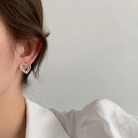 1 Pair Fashion Heart Shape Metal Inlay Artificial Pearls Artificial Diamond Women's Ear Studs main image 4