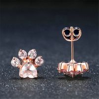 Fashion Paw Print Copper Inlay Zircon Ear Studs 1 Pair main image 4
