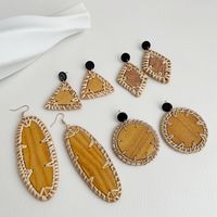 1 Pair Vacation Triangle Round Braid Wood Rattan Drop Earrings main image 6