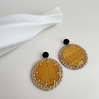 1 Pair Vacation Triangle Round Braid Wood Rattan Drop Earrings main image 5