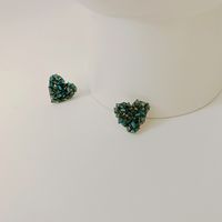 1 Pair Retro Heart Shape Alloy Natural Stone Plating Artificial Gemstones Valentine's Day Women's Ear Studs main image 5