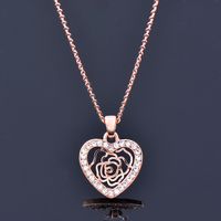 Fashion Heart Shape Rose Alloy Plating Inlay Rhinestones Pendant Necklace 1 Piece main image 1