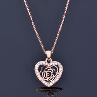 Fashion Heart Shape Rose Alloy Plating Inlay Rhinestones Pendant Necklace 1 Piece main image 5