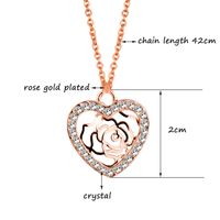 Fashion Heart Shape Rose Alloy Plating Inlay Rhinestones Pendant Necklace 1 Piece main image 2