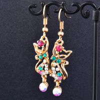 1 Paire Mode Chat Alliage Placage Incruster Strass Femmes Boucles D'oreilles main image 1