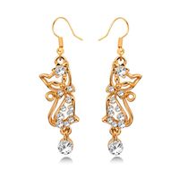 1 Paire Mode Chat Alliage Placage Incruster Strass Femmes Boucles D'oreilles sku image 1