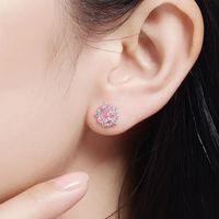 Sweet Flower Copper Inlay Zircon Women's Ear Studs main image 4