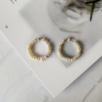1 Pair Retro Lady Fashion C Shape Beaded Pearl Copper Hoop Earrings main image 3