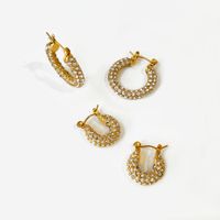 1 Pair Simple Style Circle Plating Inlay Stainless Steel Rhinestones 18k Gold Plated Earrings main image 2