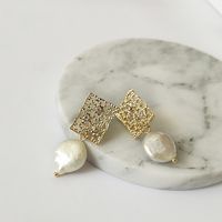 1 Pair Streetwear Square Alloy Pearl 18k Gold Plated Women's Drop Earrings main image 4