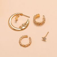 4 Pieces Retro Star Moon Alloy Plating Artificial Diamond Women's Earrings main image 5
