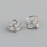 Fashion Round Square Sterling Silver Inlay Artificial Diamond Ear Clips 1 Pair sku image 2