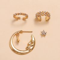 4 Pieces Retro Star Moon Alloy Plating Artificial Diamond Women's Earrings main image 4
