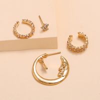 4 Pieces Retro Star Moon Alloy Plating Artificial Diamond Women's Earrings main image 1