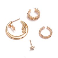 4 Pieces Retro Star Moon Alloy Plating Artificial Diamond Women's Earrings sku image 1