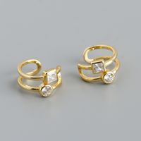 Fashion Round Square Sterling Silver Inlay Artificial Diamond Ear Clips 1 Pair sku image 1