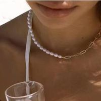 Collar De Moda Con Diseño Geométrico De Perla Artificial De Titanio Y Acero Para Mujer main image 1