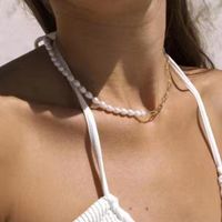 Collar De Moda Con Diseño Geométrico De Perla Artificial De Titanio Y Acero Para Mujer main image 4