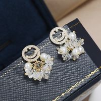 Fashion Smiley Face Copper Plating Artificial Pearls Zircon Drop Earrings 1 Pair sku image 1