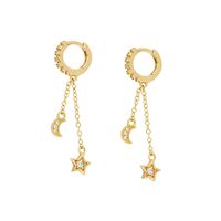 Fashion Cross Star Moon Copper Inlay Zircon Drop Earrings 1 Pair sku image 1