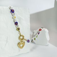 1 Piece Fashion Heart Shape Imitation Pearl Glass Copper Beaded Women's Pendant Necklace sku image 1