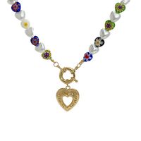1 Piece Fashion Heart Shape Imitation Pearl Glass Copper Beaded Women's Pendant Necklace main image 3