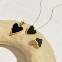 Fashion Heart Shape Stainless Steel Plating Inlay Shell Earrings Necklace main image 1