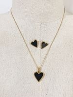 Fashion Heart Shape Stainless Steel Plating Inlay Shell Earrings Necklace main image 3