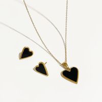 Fashion Heart Shape Stainless Steel Plating Inlay Shell Earrings Necklace main image 2