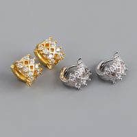 Mode Runden Sterling Silber Inlay Künstlicher Diamant Ohrringe 1 Paar main image 1