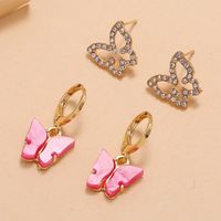 2 Paires Mode Papillon Alliage Placage Strass Femmes Des Boucles D'oreilles main image 3