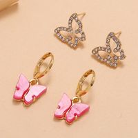 2 Pairs Fashion Butterfly Alloy Plating Rhinestones Women's Earrings main image 3