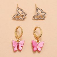 2 Paires Mode Papillon Alliage Placage Strass Femmes Des Boucles D'oreilles main image 2