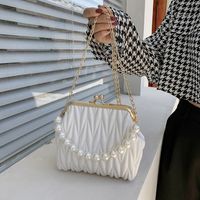 Women's Small Pu Leather Solid Color Fashion Beading Pearls Square Buckle Crossbody Bag main image 4