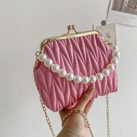 Women's Small Pu Leather Solid Color Fashion Beading Pearls Square Buckle Crossbody Bag main image 6