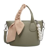 Women's Small Autumn Pu Leather Solid Color Fashion Ribbon Bucket Zipper Boston Bag sku image 5