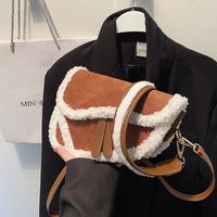 Women's Small Plush Solid Color Fashion Saddle Shape Magnetic Buckle Crossbody Bag main image 6