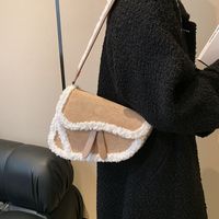 Women's Small Plush Solid Color Fashion Saddle Shape Magnetic Buckle Crossbody Bag sku image 1