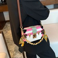 Women's Small Pu Leather Color Block Fashion Square Lock Clasp Crossbody Bag main image 2