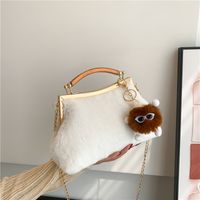 Women's Small Autumn&winter Plush Solid Color Fashion Ornament Square Lock Clasp Clutch Bag main image 5