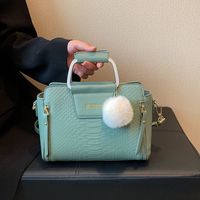 Women's Medium Autumn&winter Pu Leather Solid Color Vintage Style Fluff Ball Square Zipper Handbag main image 3