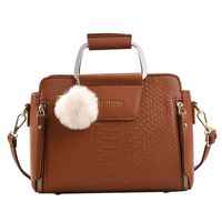 Women's Medium Autumn&winter Pu Leather Solid Color Vintage Style Fluff Ball Square Zipper Handbag sku image 2