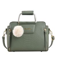 Women's Medium Autumn&winter Pu Leather Solid Color Vintage Style Fluff Ball Square Zipper Handbag sku image 3