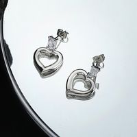 Mode Herzform Kupfer Überzug Inlay Künstliche Edelsteine Tropfenohrringe 1 Paar main image 2